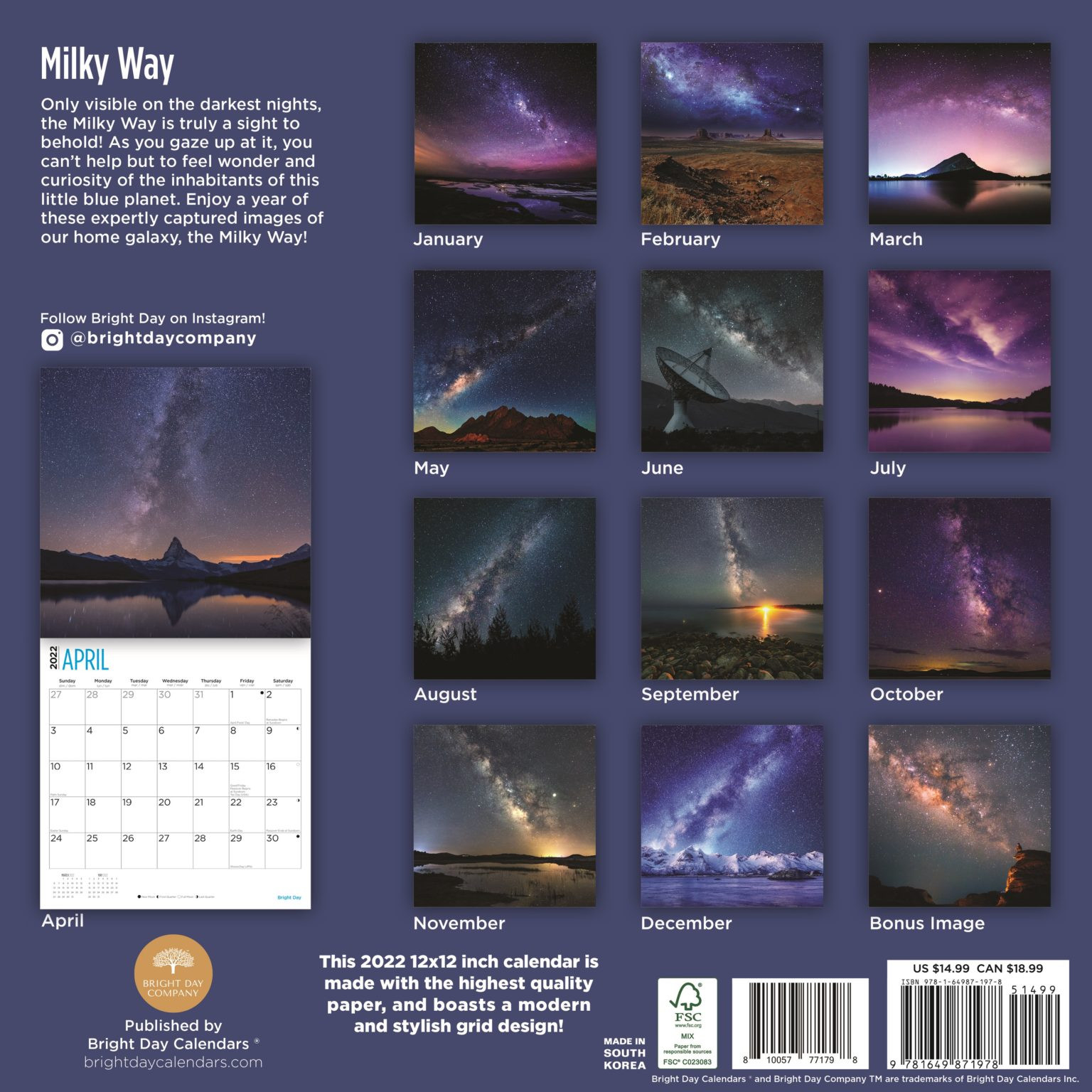 2022 Milky Way Wall Calendarbright Day, 12 X 12 Inch  Astronomy Picture Of The Day Calendar December 2022