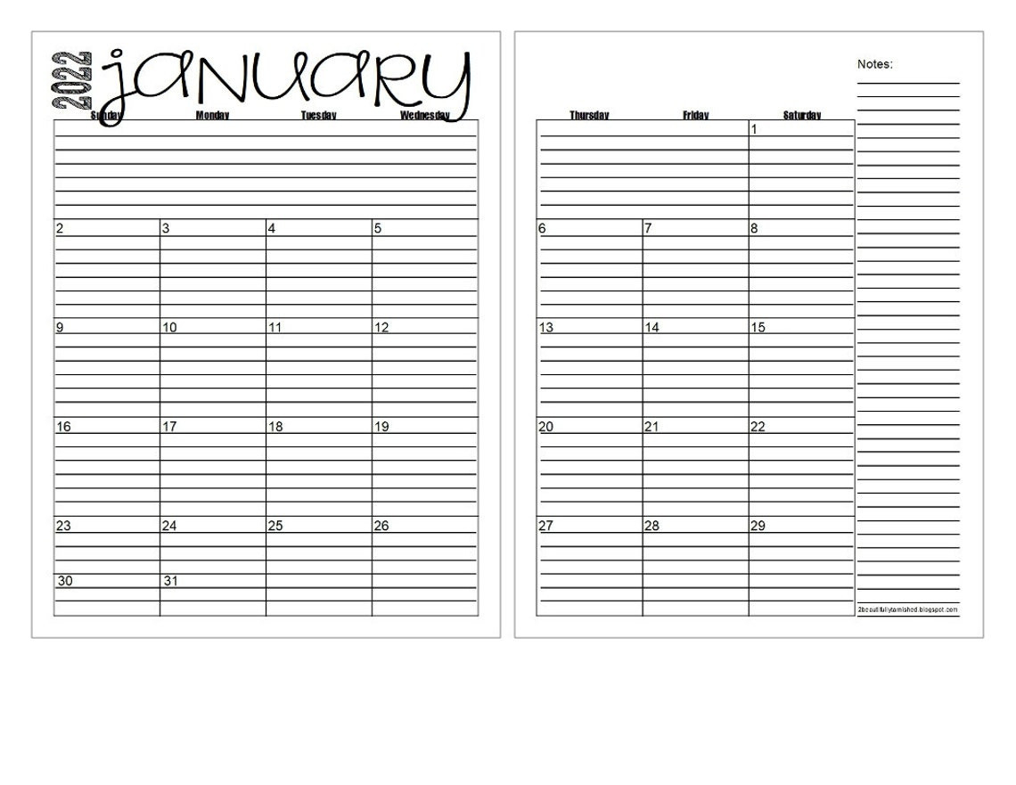 2022 Monthly 2-Page Lined Calendars 8.5X11 Jan Dec | Etsy  Calendar 2022 Jan To Dec