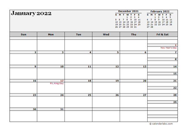 2022 Monthly Planner Template Landscape - Free Printable  Printable Calendar 2022 Calendarlabs