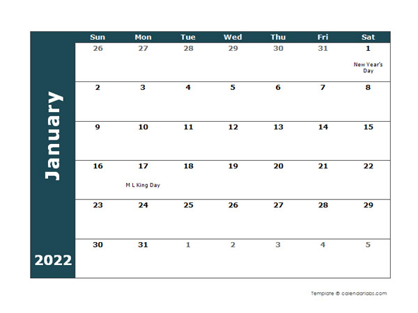 2022 Monthly Word Calendar Landscape Format - Free  Julian Calendar 2022 Usa