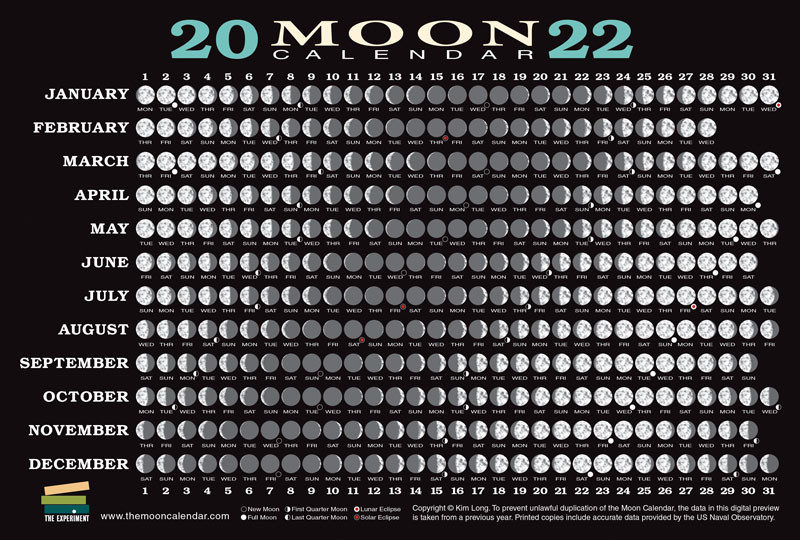 2022 Moon Calendar Card | The Experiment | 9781615197897  Full Moon October 2022 Calendar
