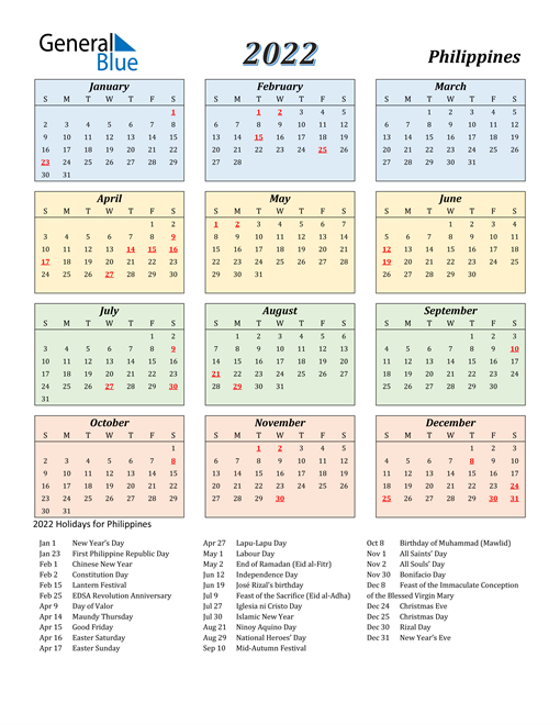 2022 Philippines Calendar With Holidays  Free Printable 2022 Calendar With Holidays