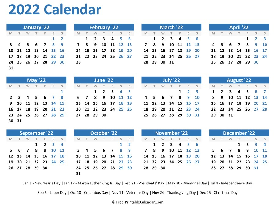 2022 Printable Calendar | Free Printable Calendar Monthly  Free Printable Calendar 2022 By Month