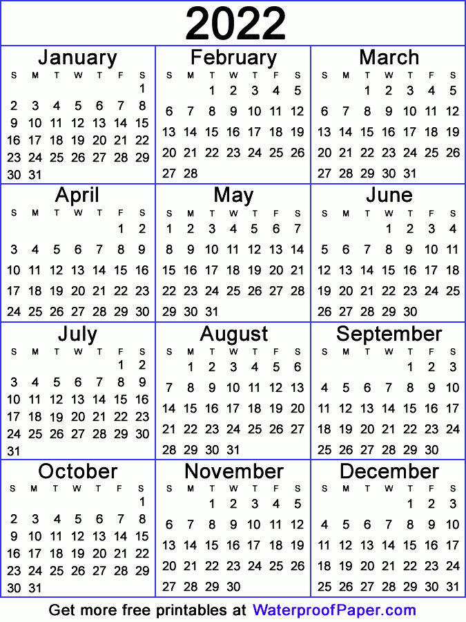 2022 Printable Calendar One Page - Calendar 2022  Calendar Pages For 2022 To Print