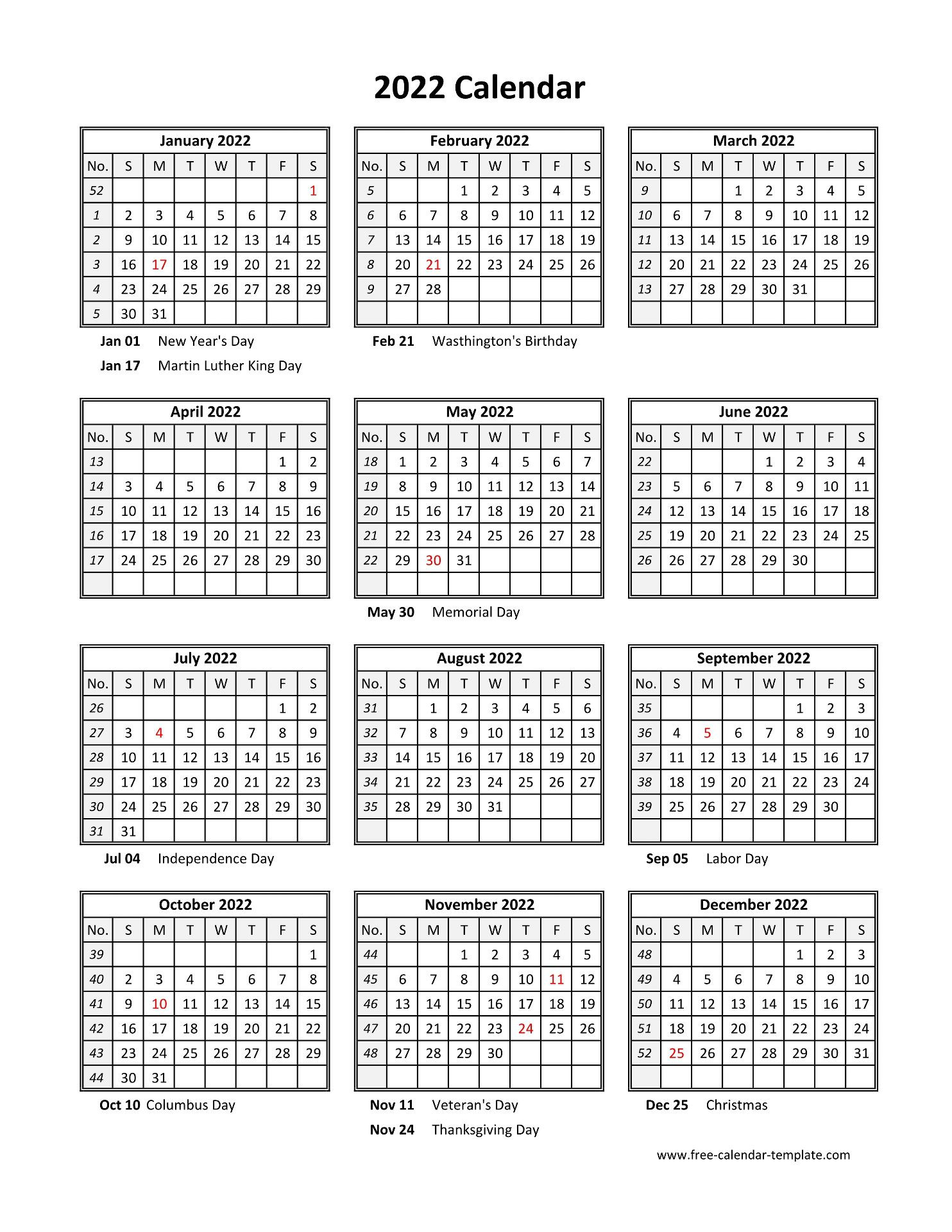 2022 Printable Calendar Vertical / Printable Monthly  Free Calendar 2022 Template Ai