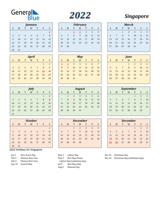 2022 Singapore Calendar With Holidays  Printable Calendar 2022 Design