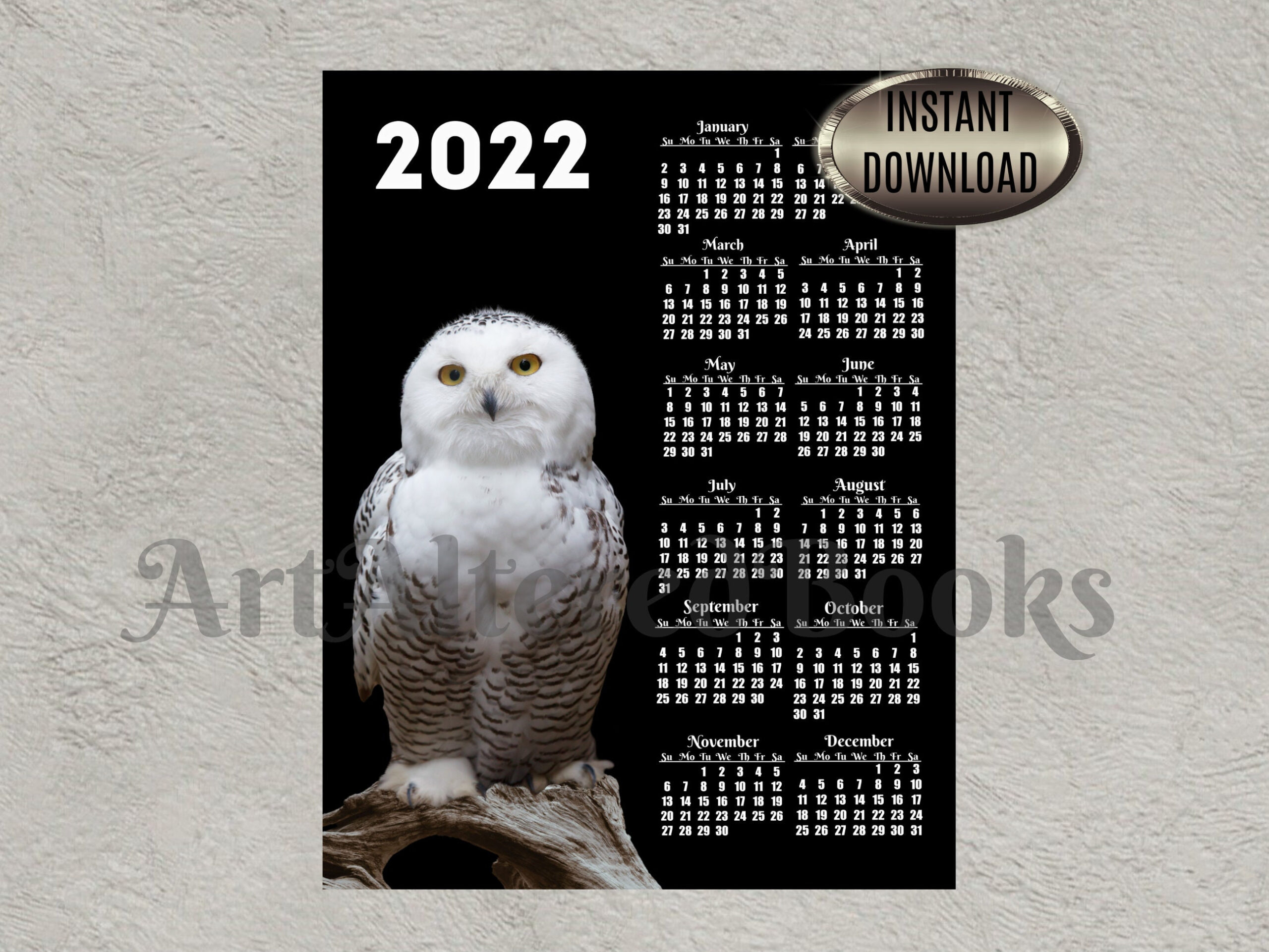 2022 Snowy Owl Printable Calendar One Page Wall Calendar  8 1/2 X 11 Printable Calendar 2022