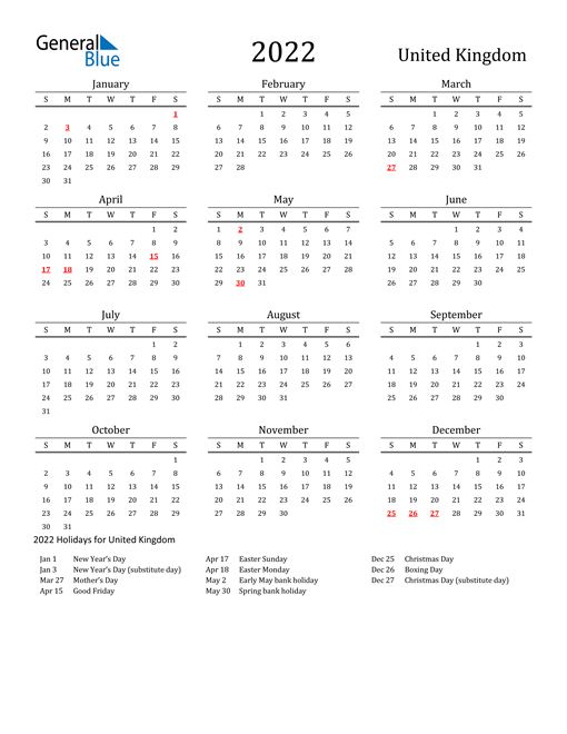 2022 United Kingdom Calendar With Holidays  Free Printable Calendar 2022 Australia