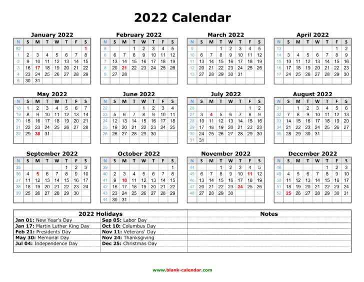 2022 Us Calendar With Holidays Printable - Calendar Weeks  2022 Calendar Printable Pastel