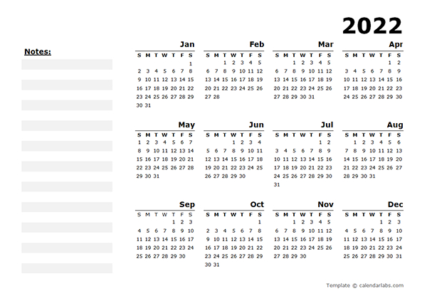 2022 Yearly Calendar Blank Minimal Design - Free Printable  Calendar 2022 Online Free