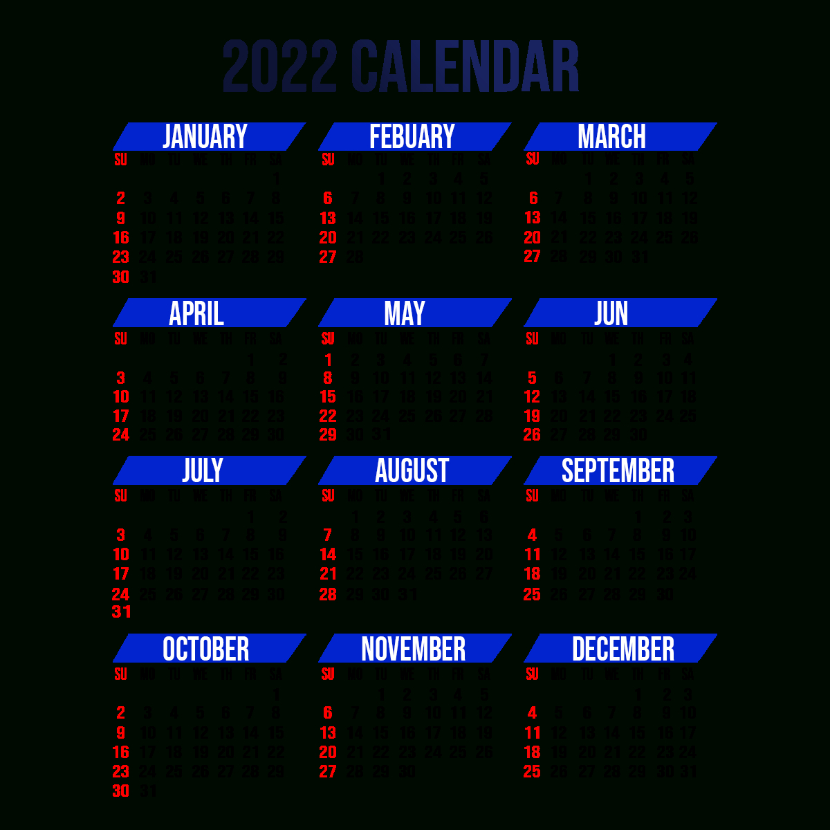 2022 Yearly Calendar Printable Download | Calendar 2022  Calendar For 2022 Year