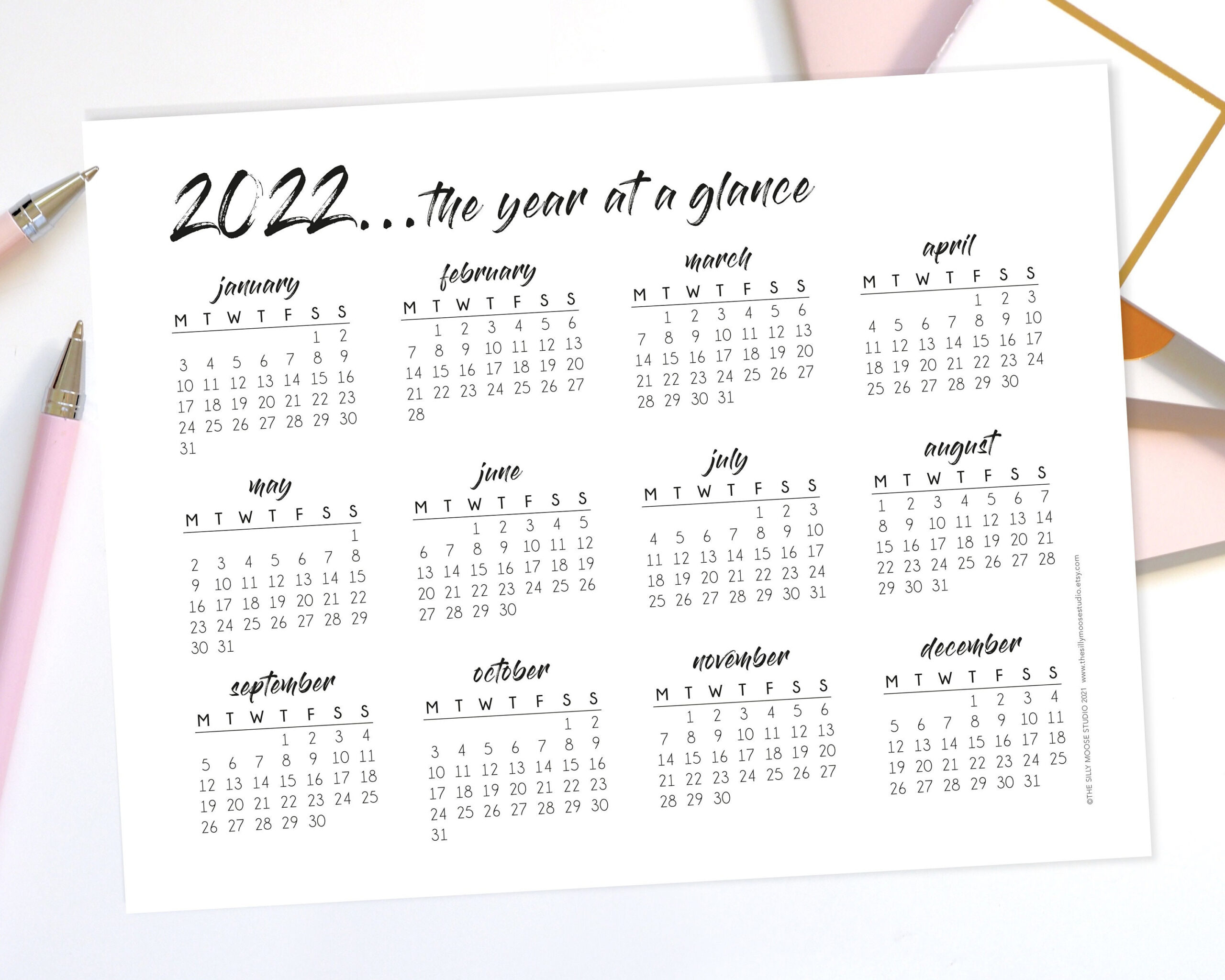 2022 Yearly Calendar Printable Monday Start Landscape Year  Free Printable Calendar 2022 Starting Monday