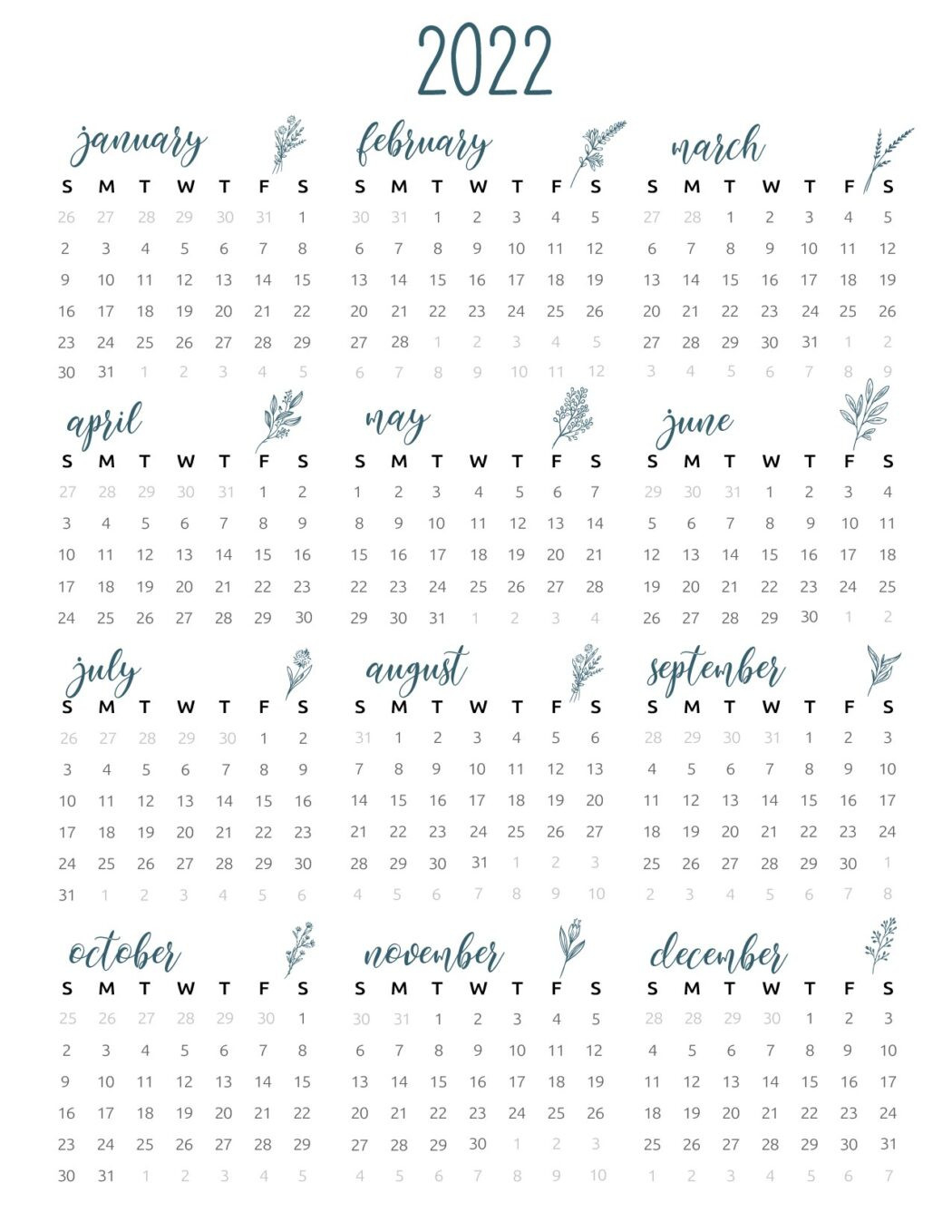 2022 Yearly Calendar Printable - World Of Printables  Free Printable 2 Year Calendar 2022 And 2022