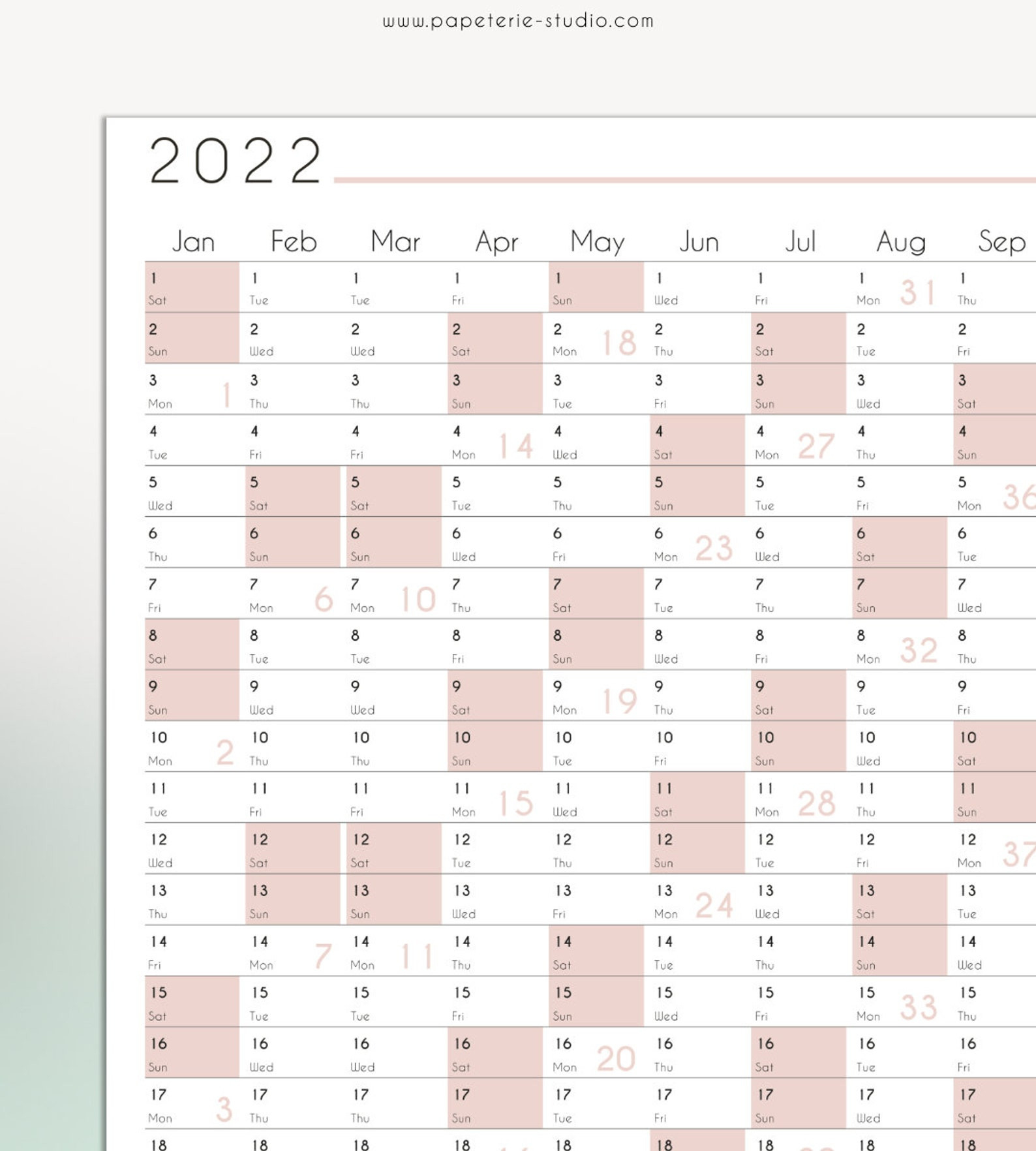 2022 Yearly Wall Calendar Printable Wall Planner 2022 | Etsy  Printable Calendar 2022 Planner