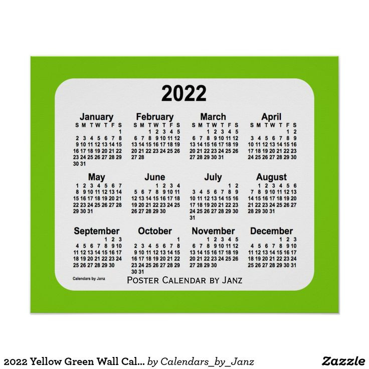 2022 Yellow Green Wall Calendarjanz Print | Zazzle  Calendar 2022 Custom