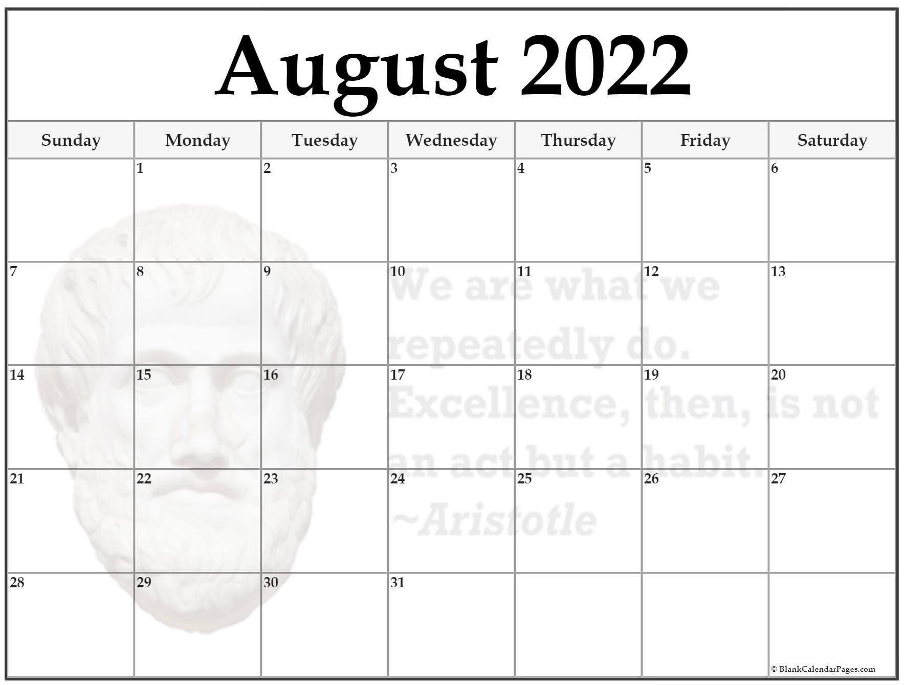 24+ August 2022 Quote Calendars  Printable Calendar 2022 With Quotes
