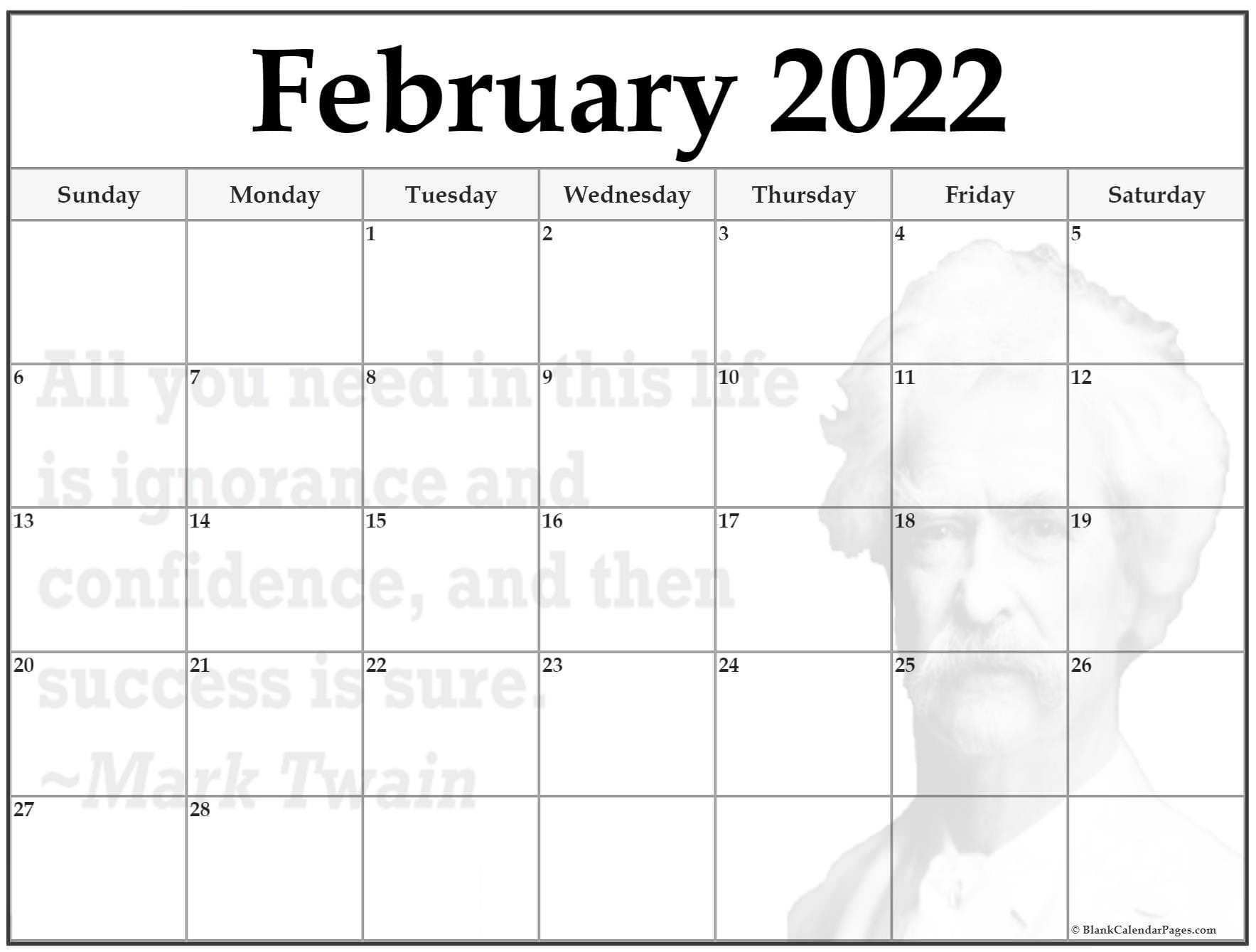 24+ February 2022 Quote Calendars  2022 Calendar January Through June