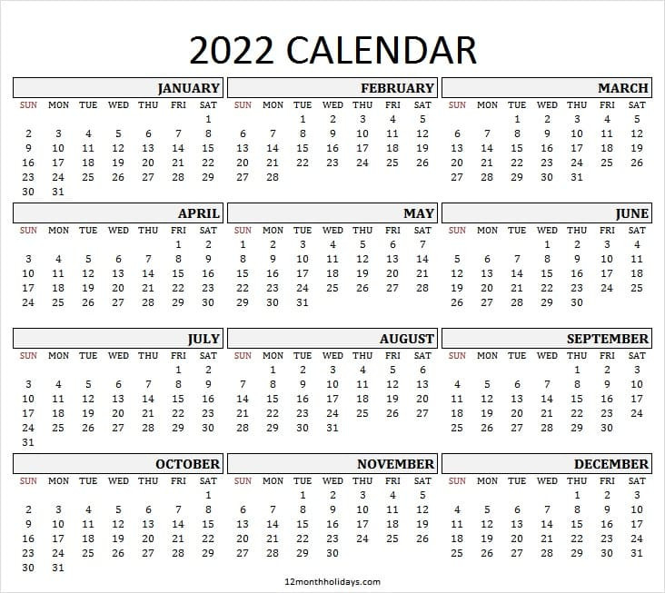 25+ Free Printable 2022 Calendar One Page Pics - All In Here  2022 Yearly Free Printable 2022 Calendar On One Page