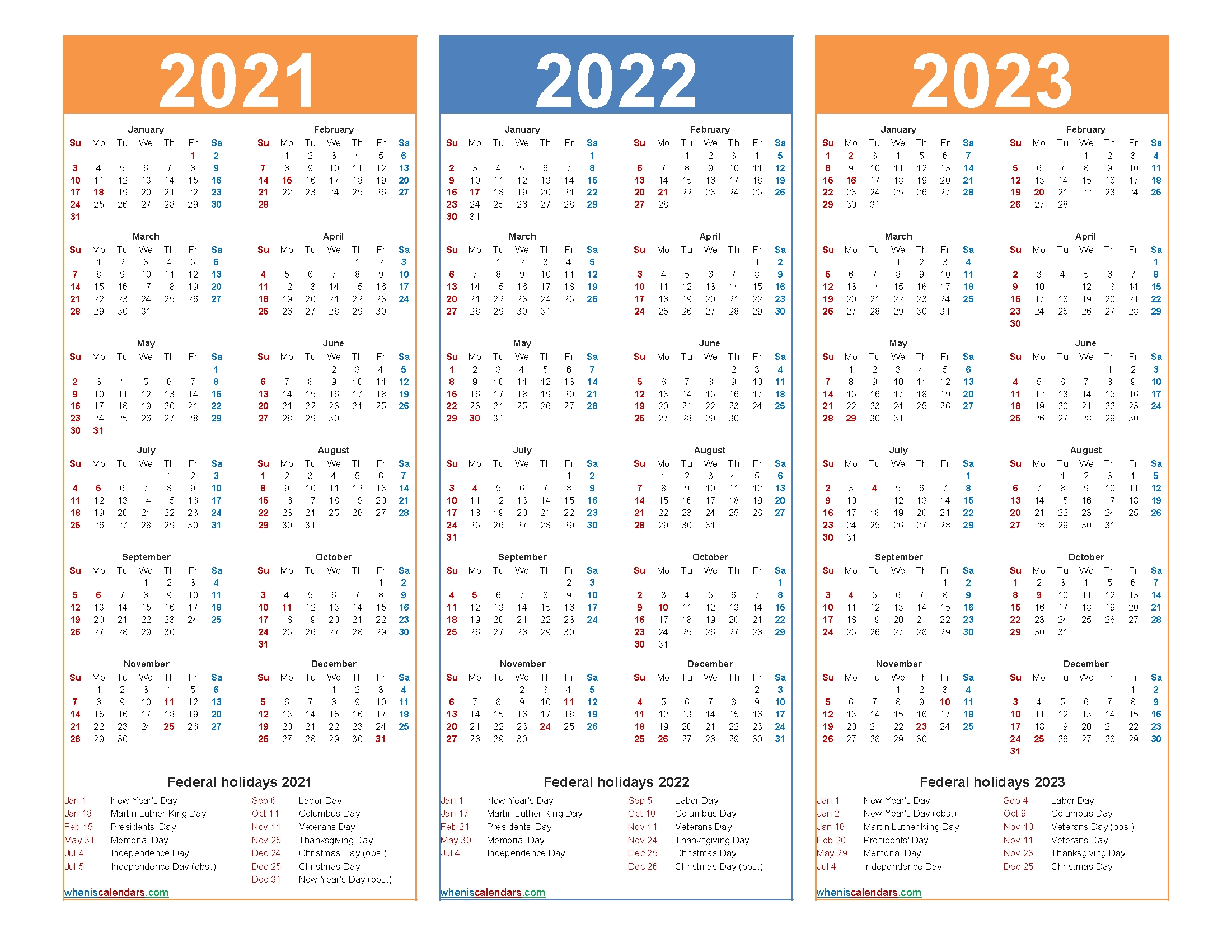 3 Year Calendars 2021 2022 2023 Free Printable | Calendar  Free Printable Calendar 2022 And 2023