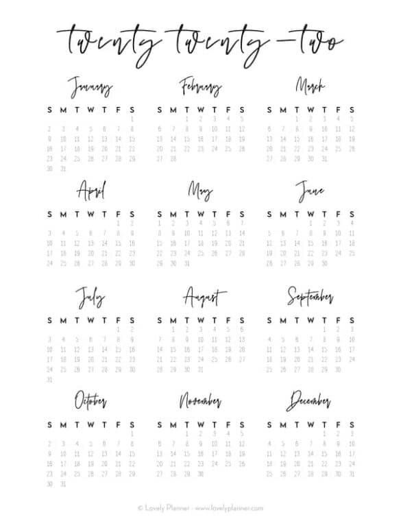 33 Pretty (&amp; Free) Printable One Page Calendars For 2022  Printable Calendar 2022 Pretty
