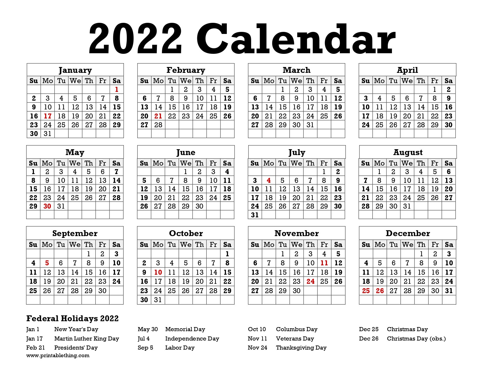 35+ 2022 Calendar Printable Pdf - Monthly With Holidays  Free Monthly Calendar Template 2022 Portrait