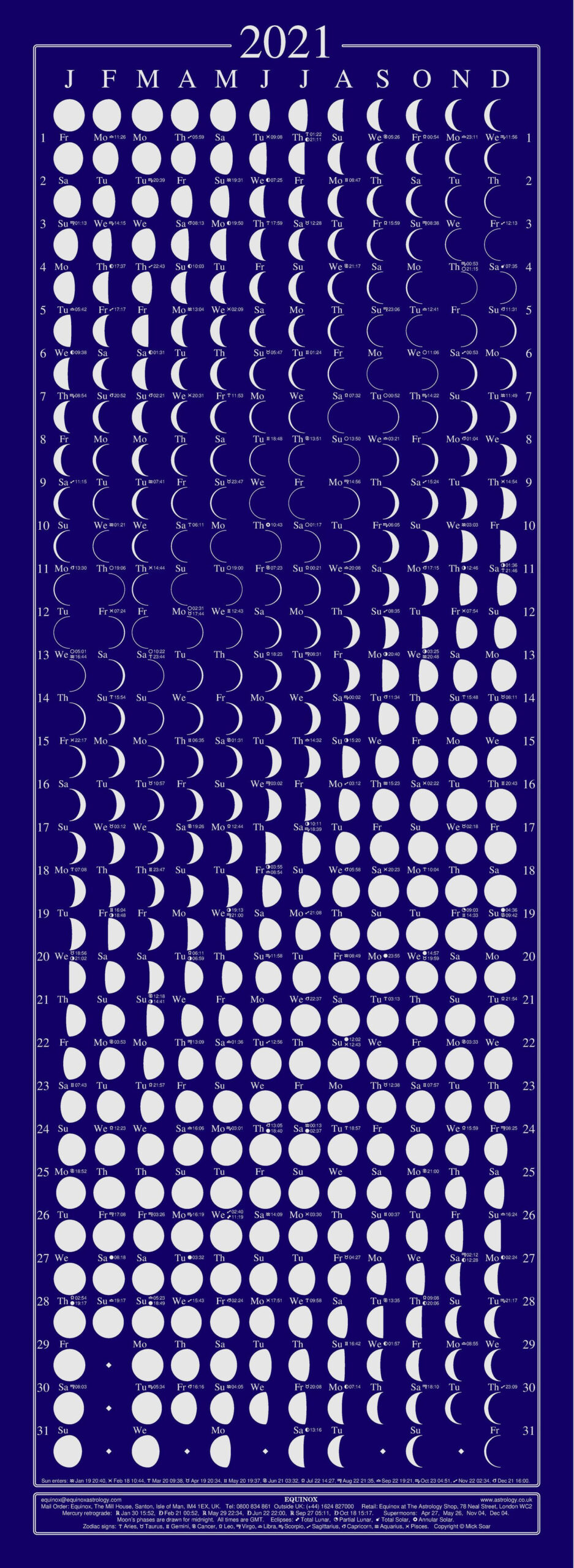 £7.50 Us$13 Au$16 Eu€13 (Discount On Quantity)  2022 Lunar Calendar Northern Hemisphere