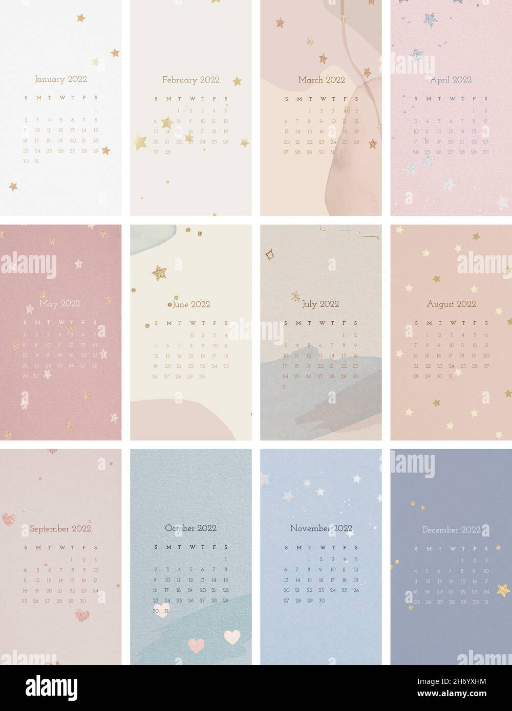 Aesthetic 2022 Monthly Calendar Template, Iphone Wallpaper  2022 Calendar Printable Pastel