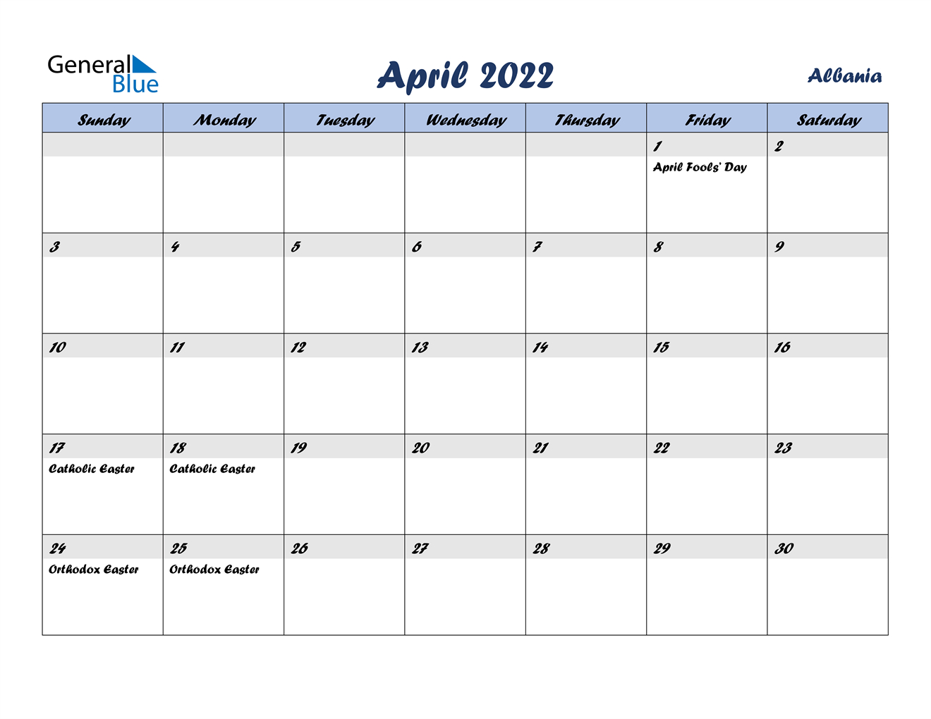 April 2022 Calendar - Albania  Calendar Jan-April 2022