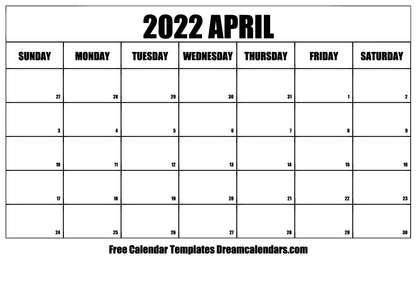 April 2022 Calendar | Free Blank Printable Templates  Year Calendar April 2022 To March 2022