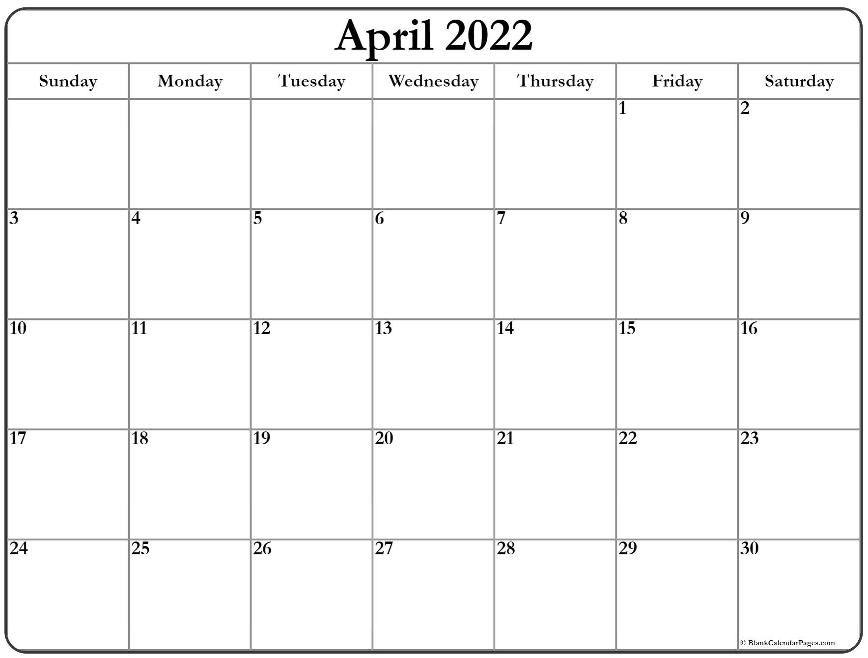 April 2022 Calendar | Free Printable Calendar Templates  April Printable Calendar 2022