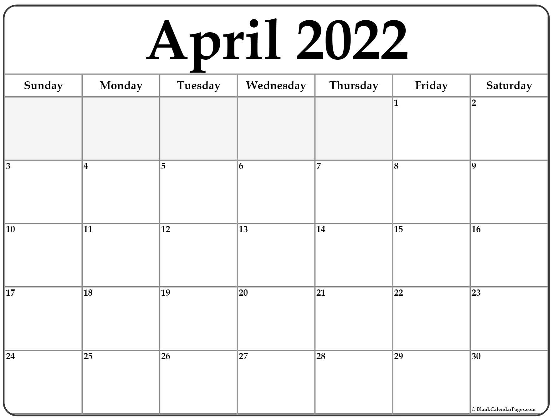 April 2022 Calendar | Free Printable Calendar Templates  Calendar For April 2022 With Holidays