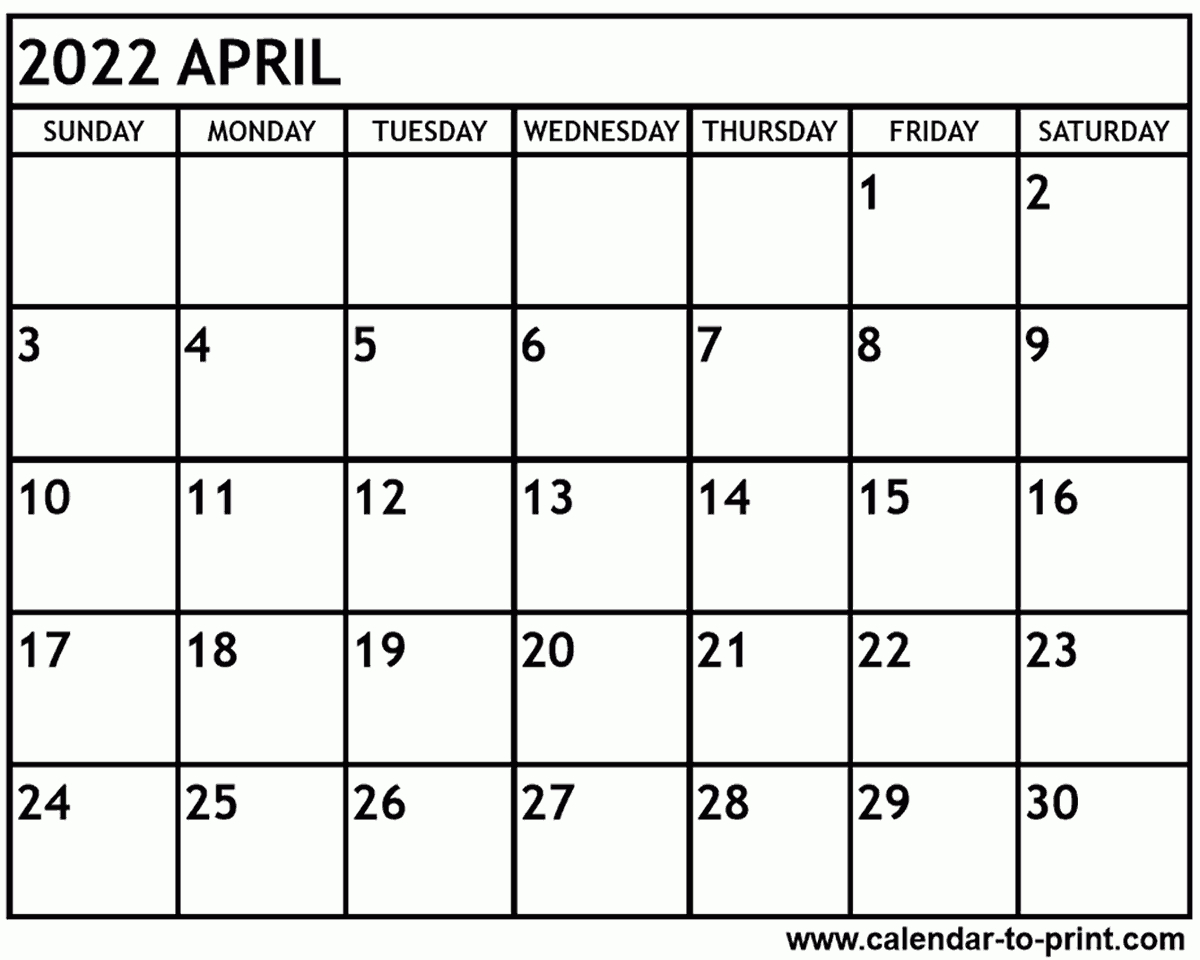 April 2022 Calendar Printable - March 2022 Calendar  April 2022 To March 2022 Calendar Excel