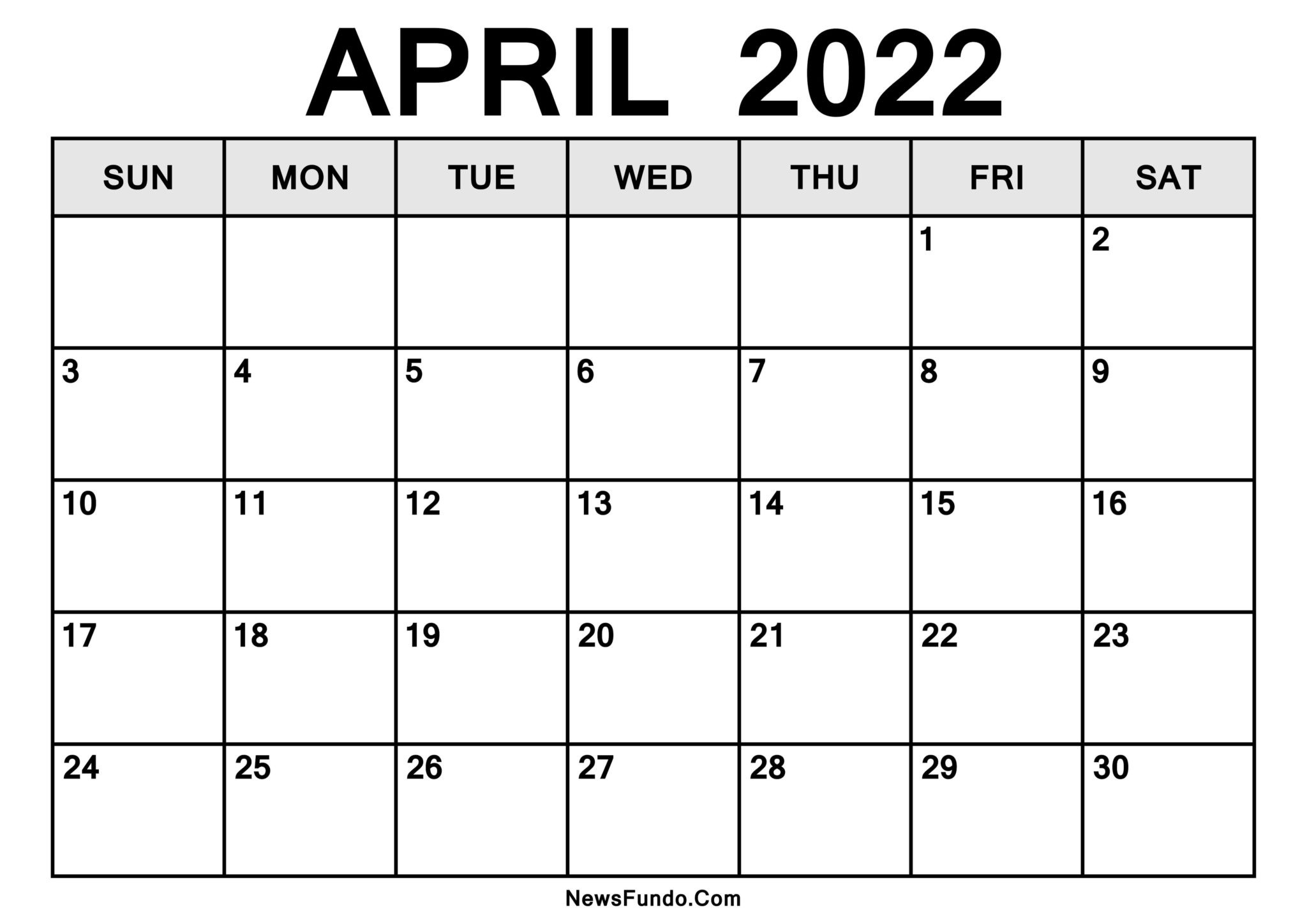 April 2022 Calendar Template Printable - Print Now  Calendar Jan-April 2022