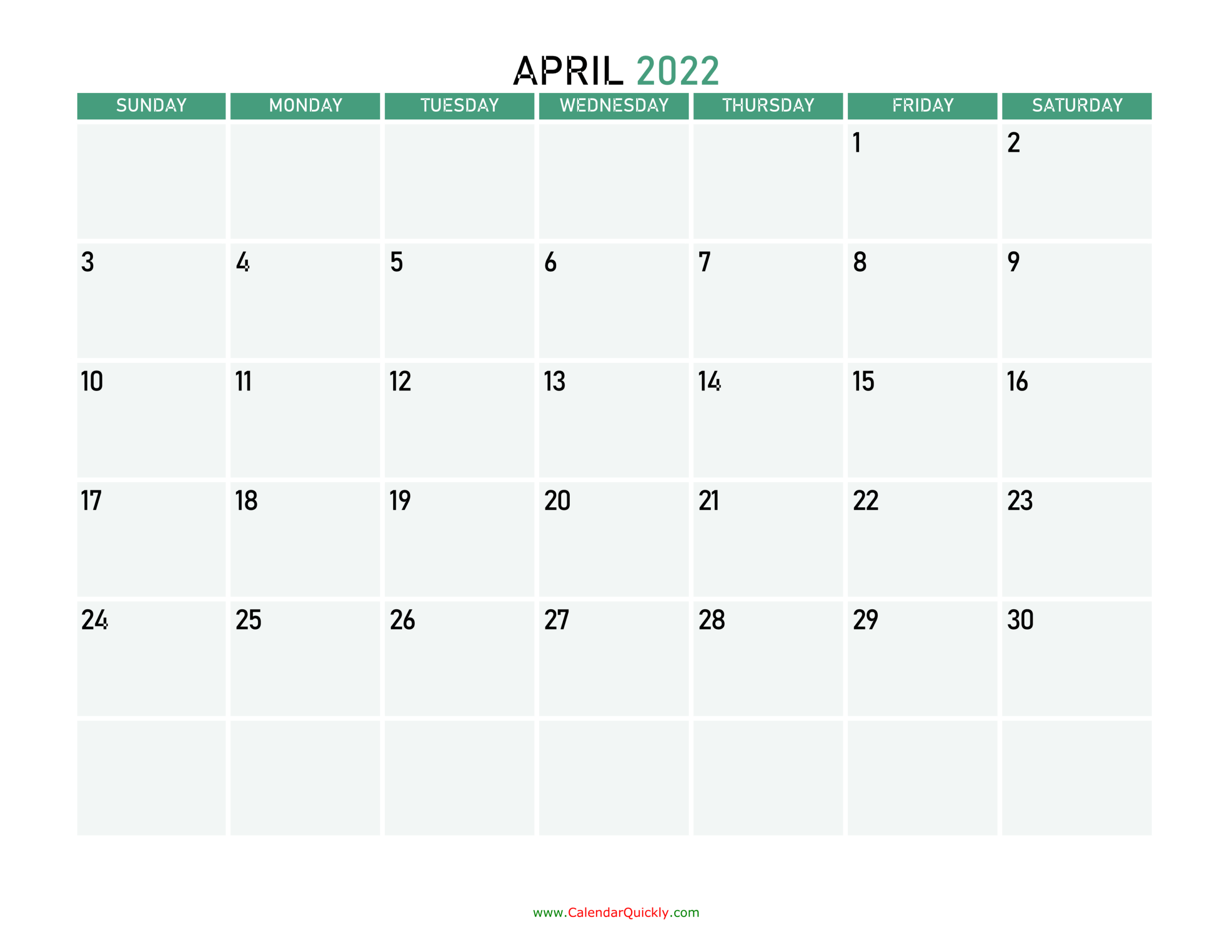 April 2022 Calendars | Calendar Quickly  2022 Calendar Printable April