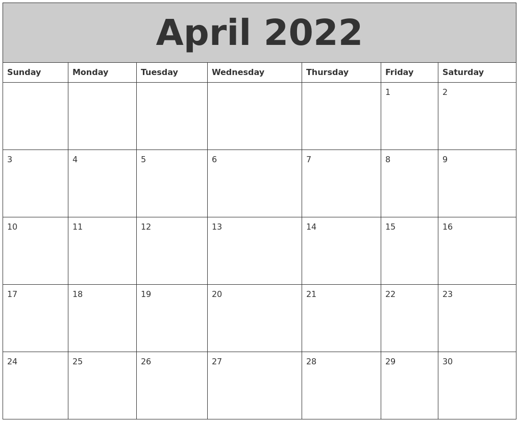 April 2022 My Calendar  November 2022 - April 2022 Calendar