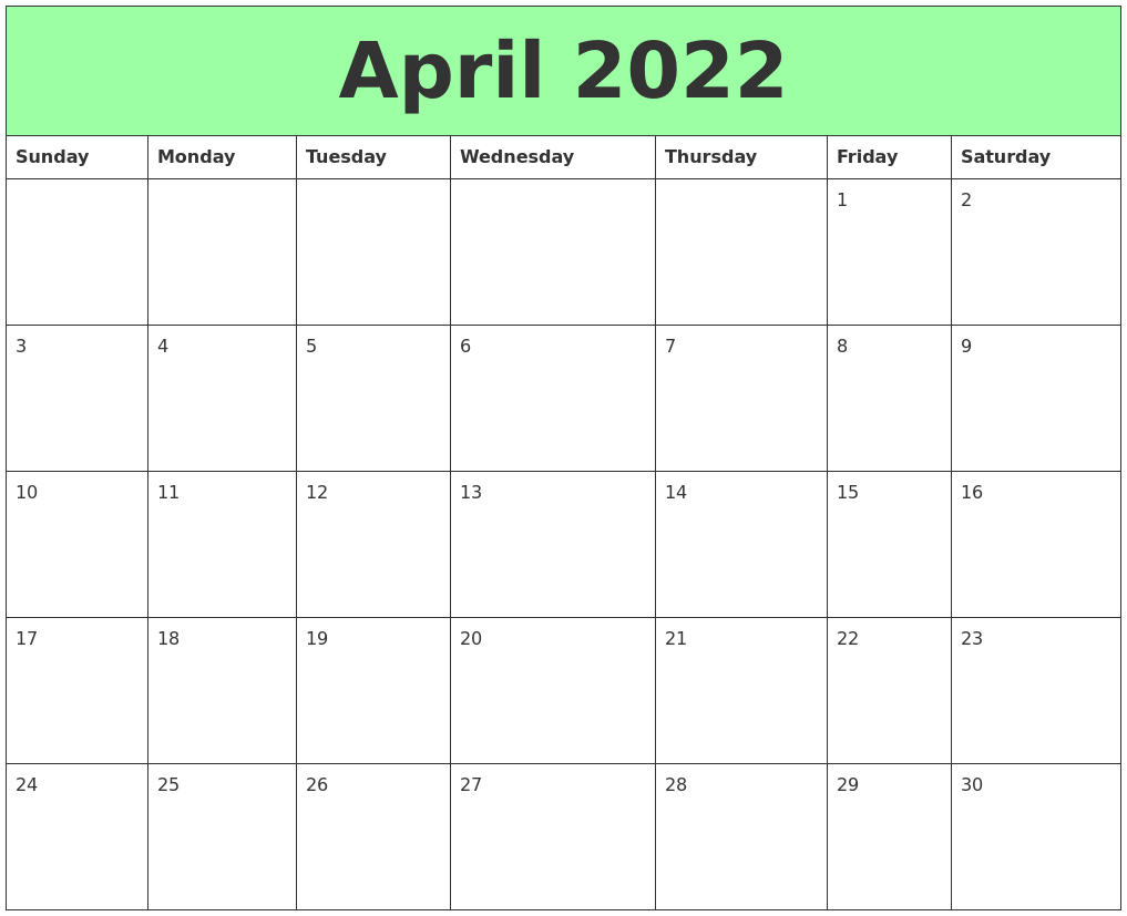 April 2022 Printable Calendars  April Calendar For 2022
