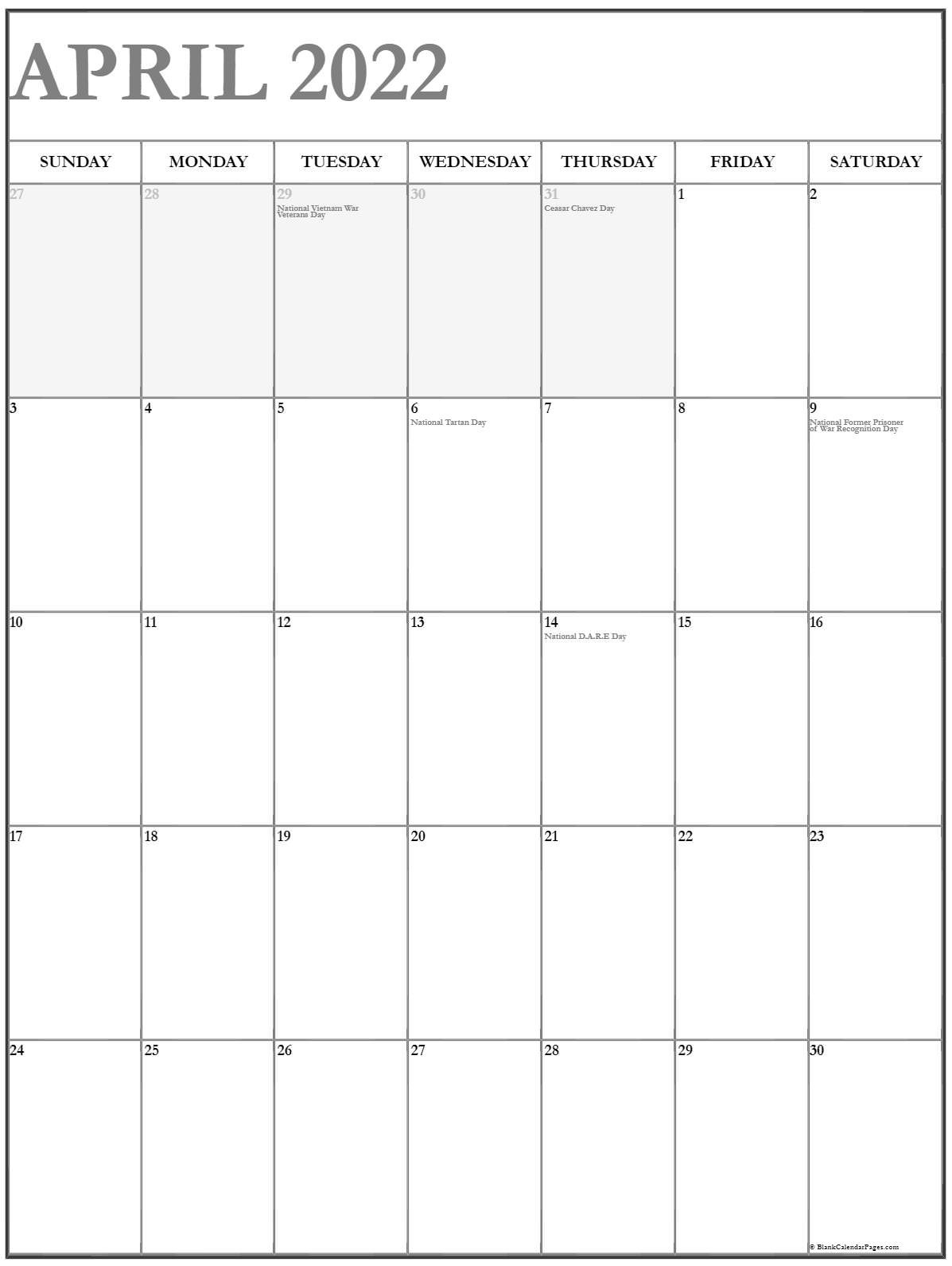 April 2022 Vertical Calendar | Portrait  Calendar November 2022 To April 2022