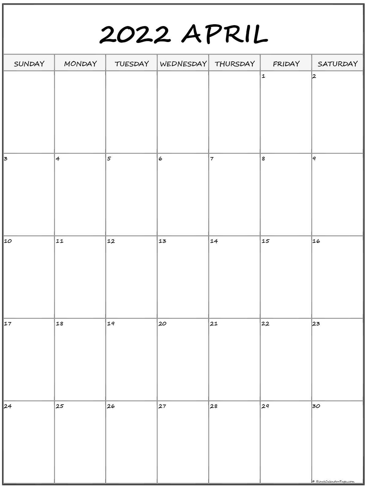 April 2022 Vertical Calendar | Portrait  Lunar Calendar 2022 April