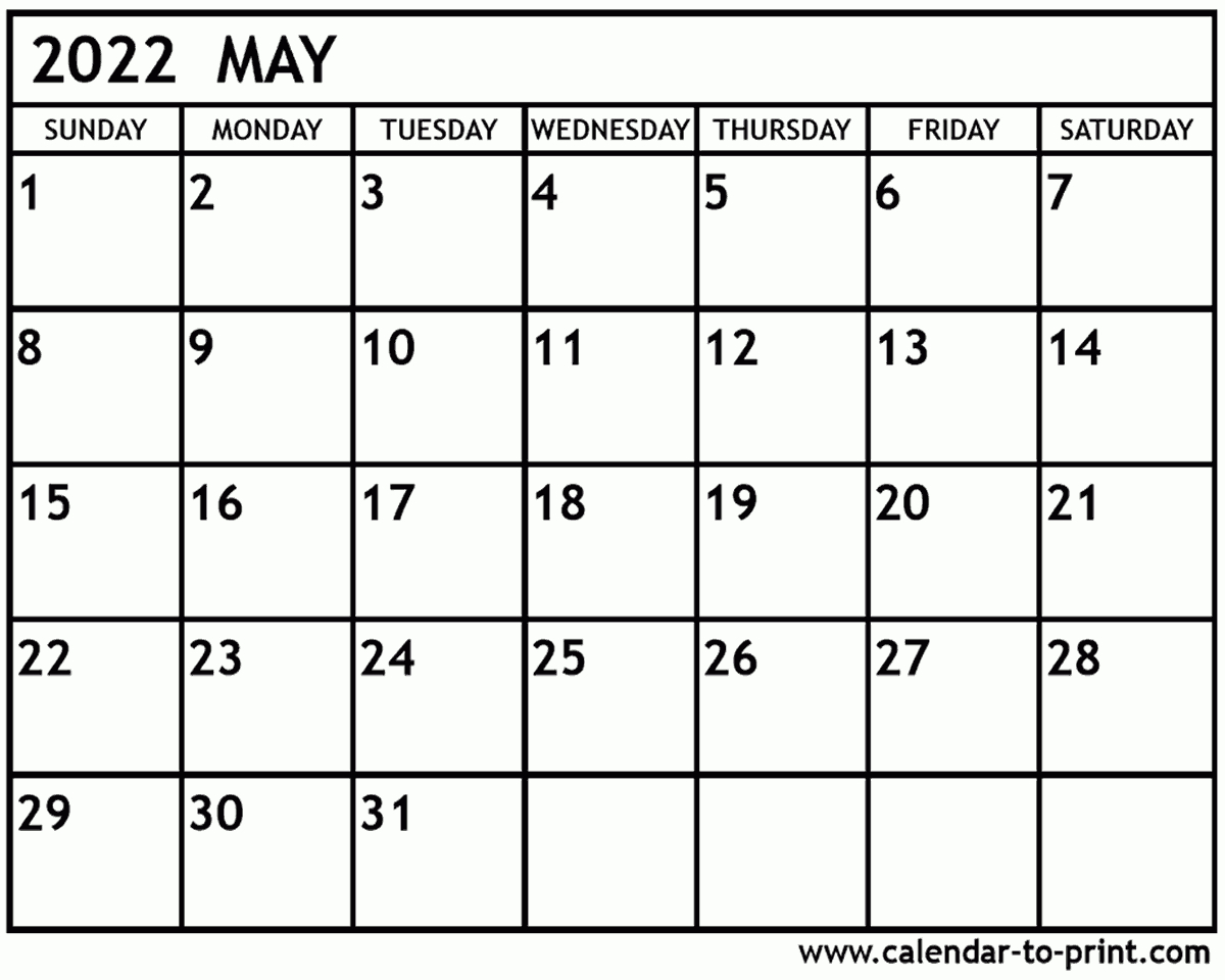 May Calendar For 2022 Template Calendar Design