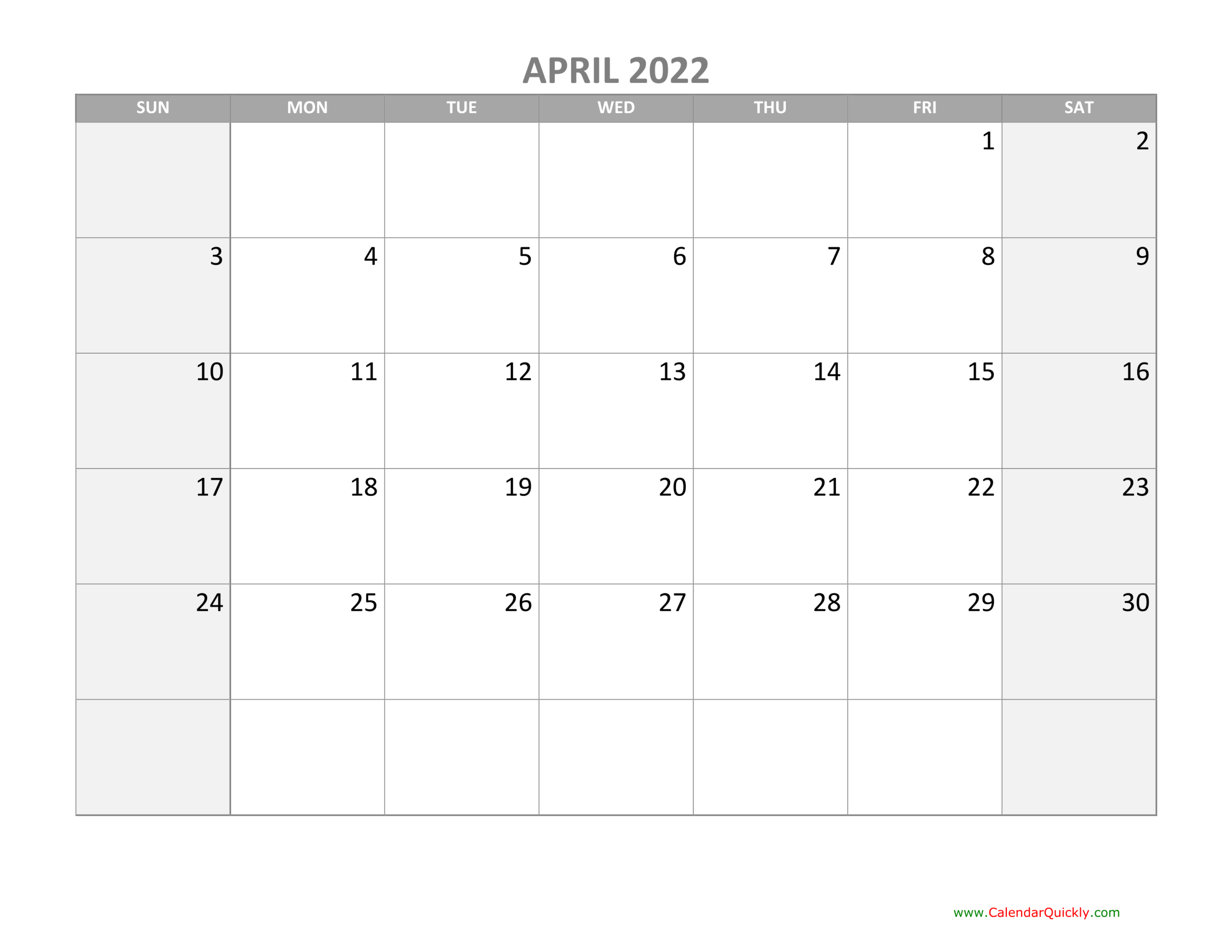 April Calendar 2022 With Holidays | Calendar Quickly  Calendar 2022 January February March April