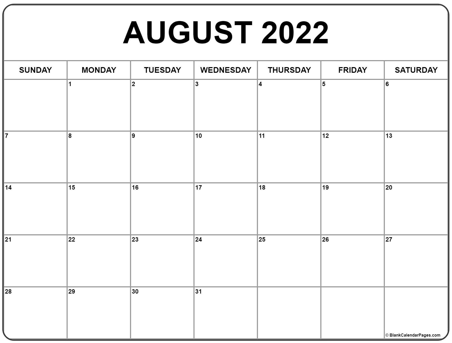 August 2022 Calendar | Free Printable Calendar Templates  August 2022 To August 2022 Calendar Printable