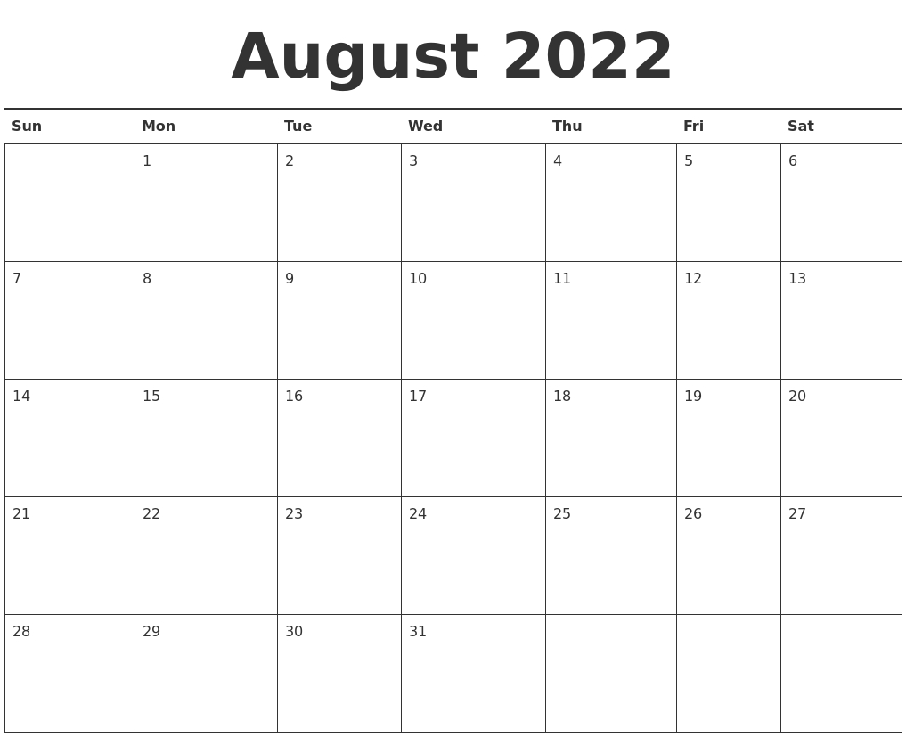 August 2022 Calendar Monday To Friday - June Calendar 2022  2022 Calendar Printable Ireland