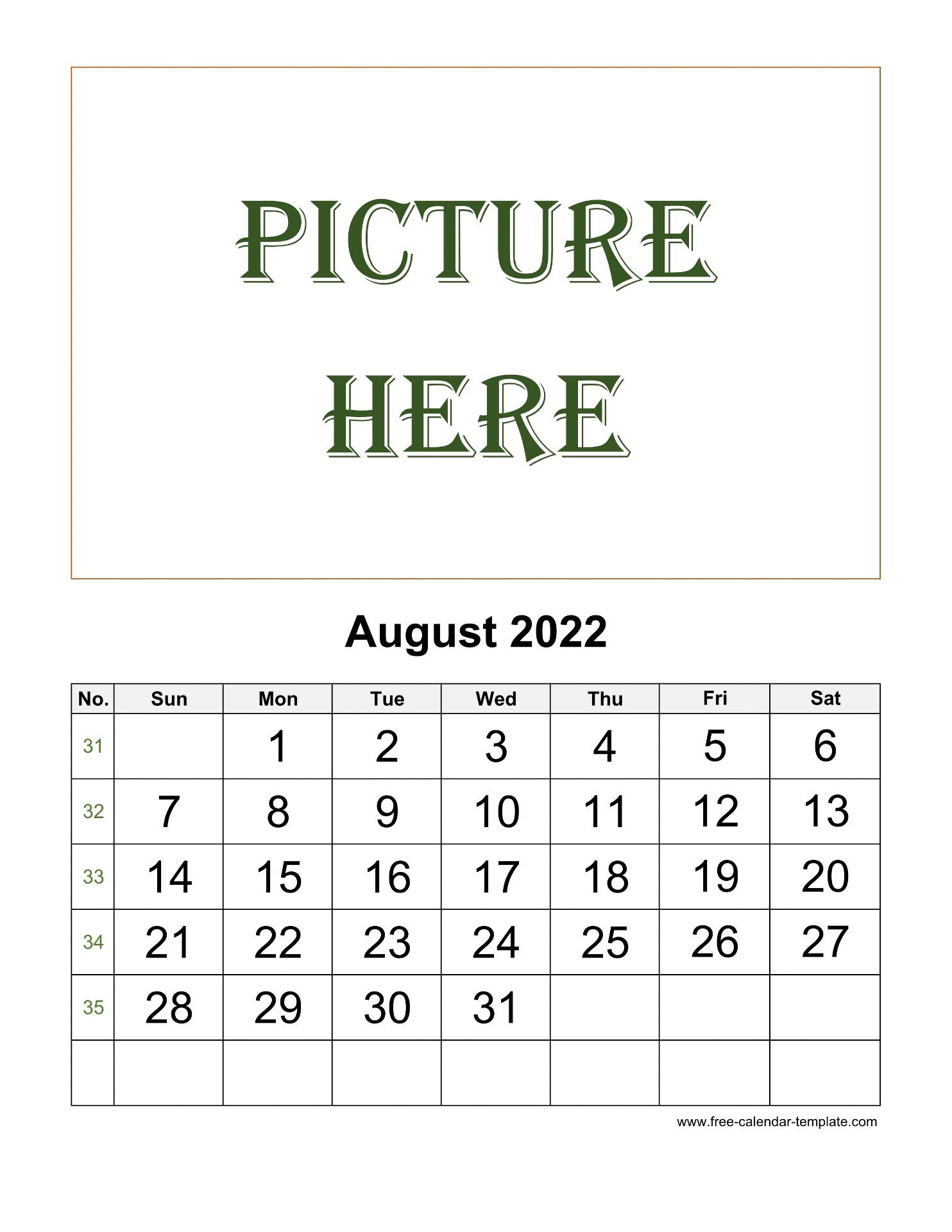 August 2022 Free Calendar Tempplate | Free-Calendar  2022 Calendar Printable August