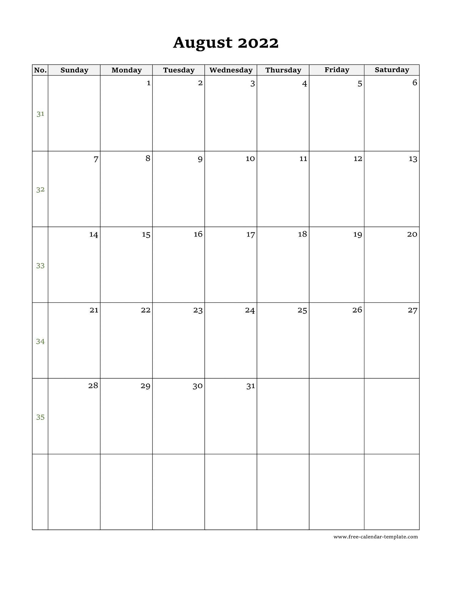 August 2022 Free Calendar Tempplate | Free-Calendar  August 2022 To August 2022 Calendar Printable