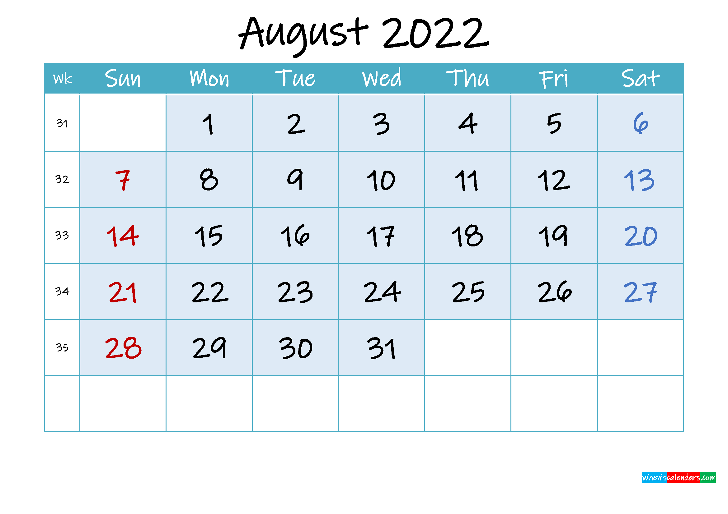 August 2022 Free Printable Calendar With Holidays  Printable Calendar 2022 August