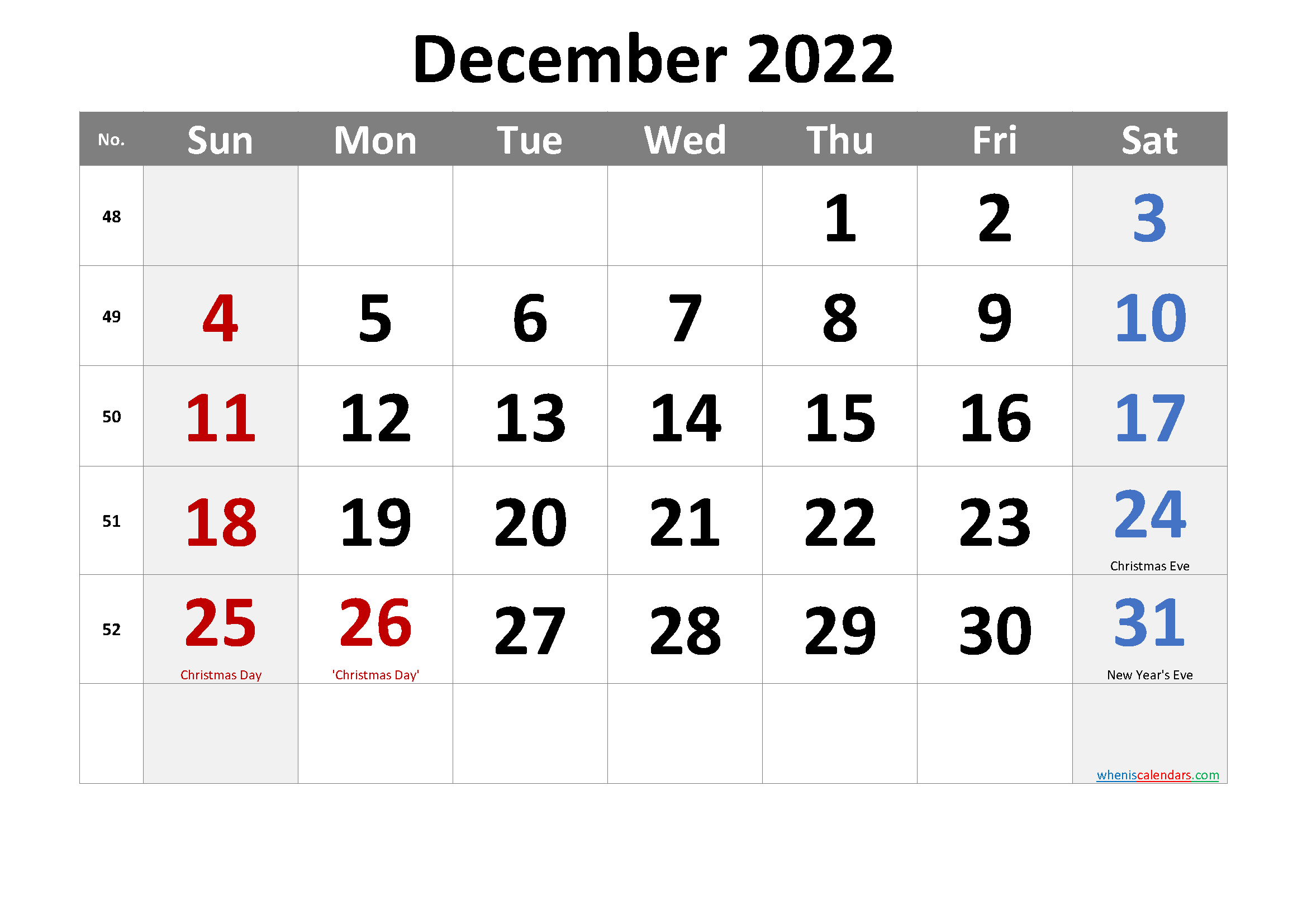 August 2022 Printable Calendar With Holidays - 6 Templates  December 2022 Calendar Page
