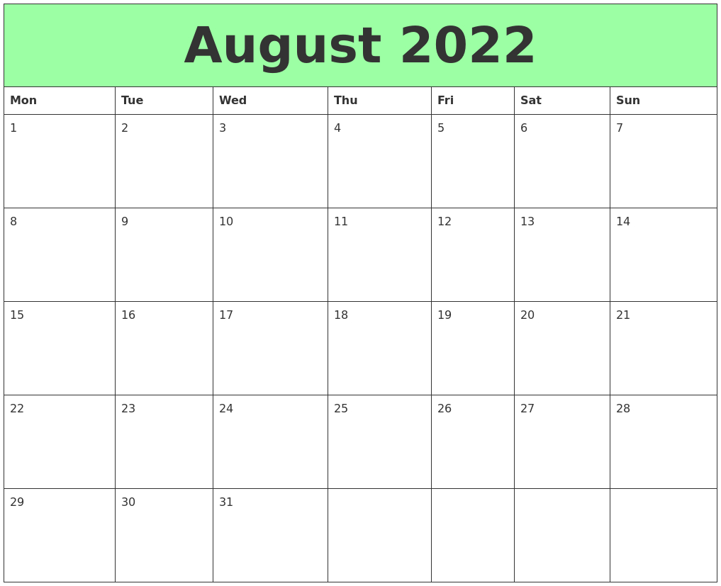 August 2022 Printable Calendars  August 2022 To August 2022 Calendar Printable