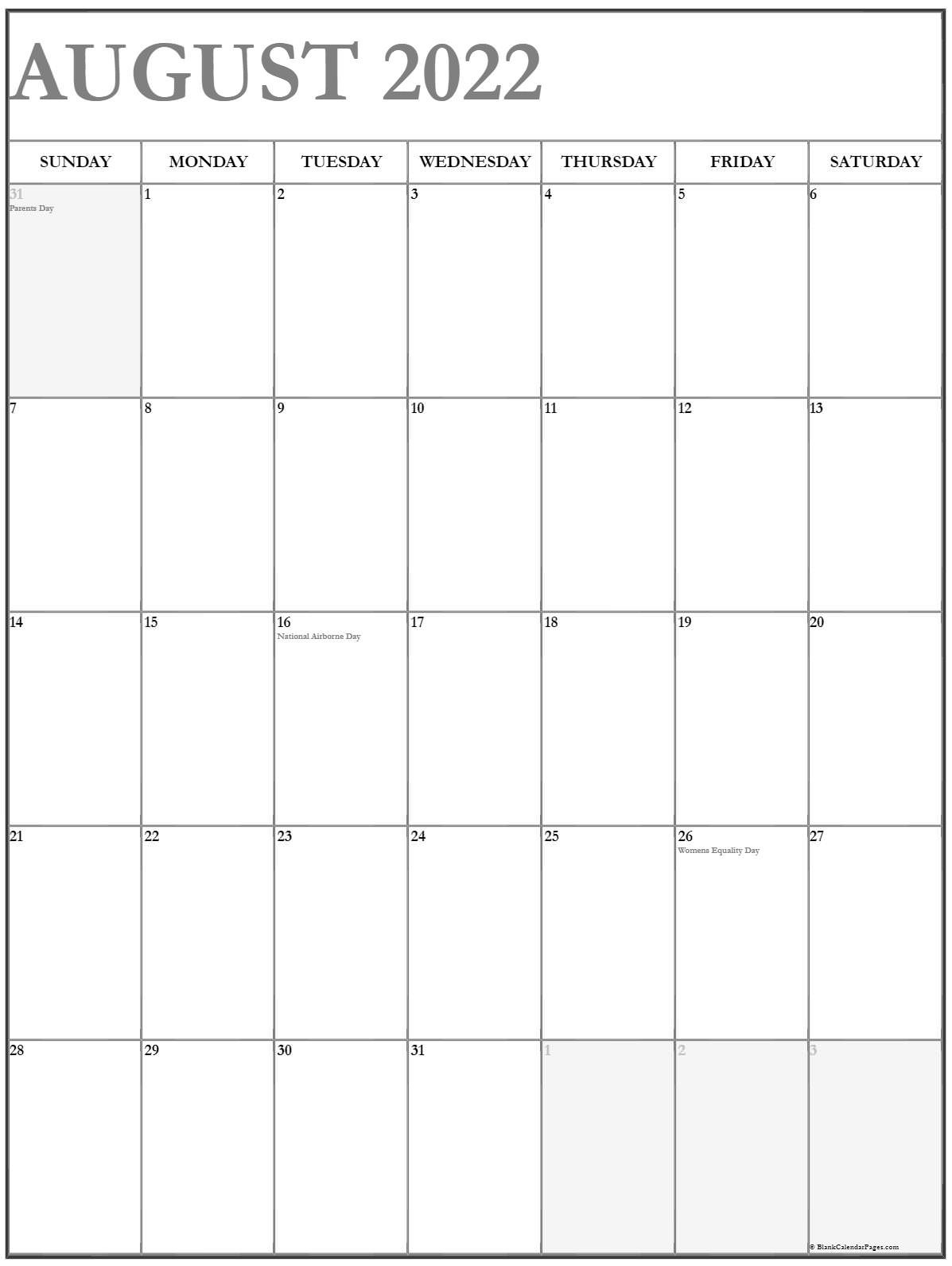 August 2022 Vertical Calendar | Portrait  August 2022 To August 2022 Calendar Printable