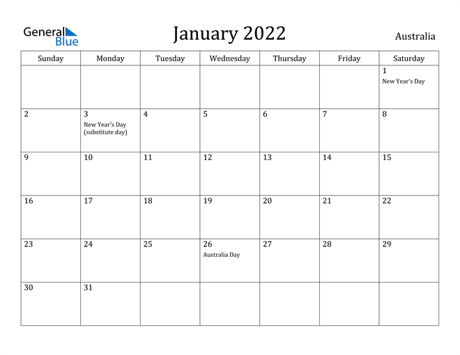 Australia January 2022 Calendar With Holidays  December 2022 Calendar And January 2022 Calendar