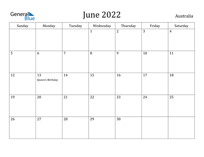 Australia June 2022 Calendar With Holidays  Jan To June 2022 Calendar